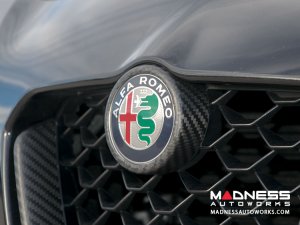 Alfa Romeo Giulia Front V Shield Grill Frame + Emblem Frame Kit - Carbon Fiber - QV Model - Matte Finish